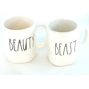 Rae Dunn Magenta Ceramic Mug Beauty Beast (Set of 2)